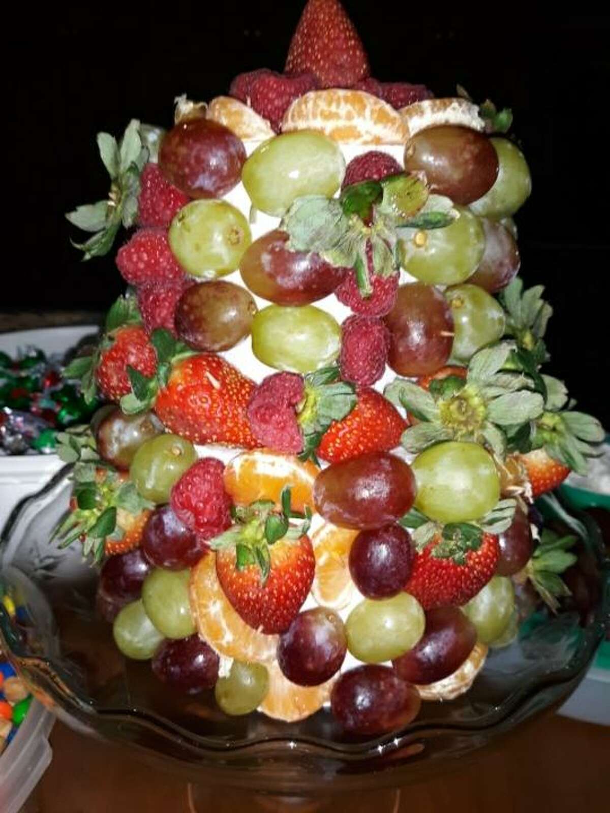 Daughter Loretta made this fruit tree for the Eicher family Christmas gathering.