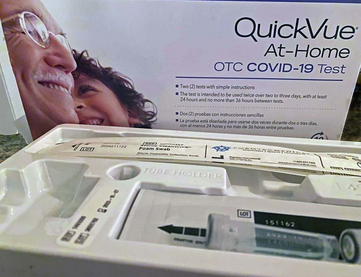 A rapid at-home COVID test purchased at a pharmacy in Branford before the holidays.