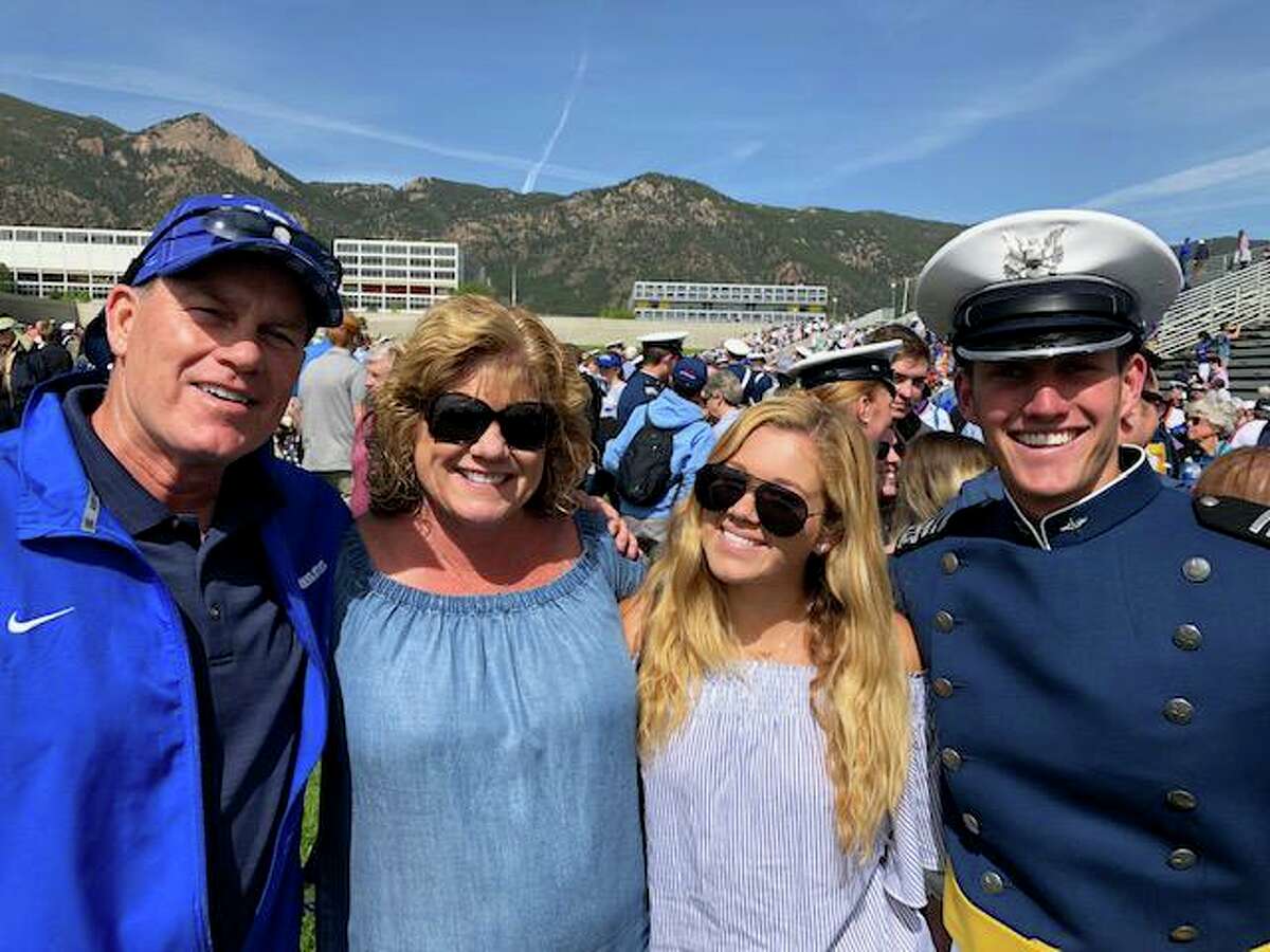 Travis Wilkie, who died in a T-38 crash, with his parents, Donald and Carlene, and his sister, at his Air Force Academy graduation in 2018. A recent T-38 crash has again raised questions about the plane’s safety and the use of formation approaches and landings.