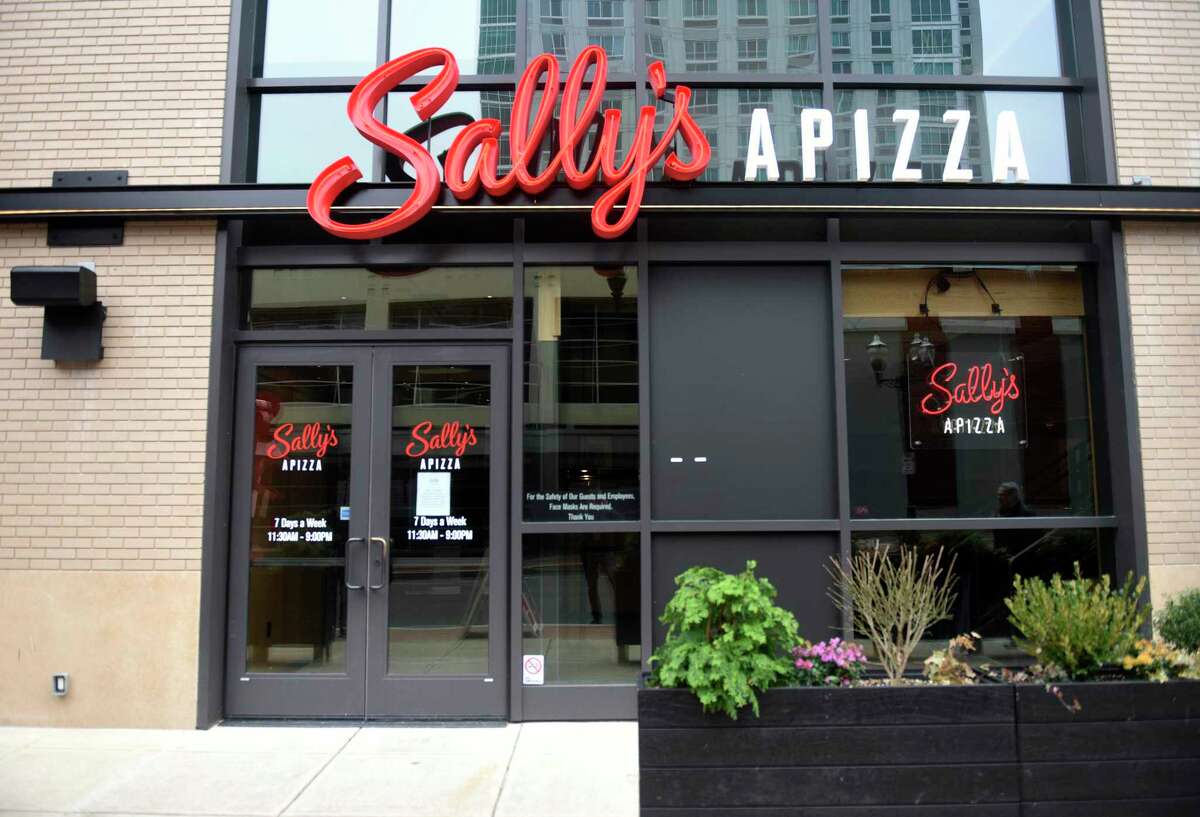 Sally's Apizza in Stamford, Conn., photographed on Monday, Dec. 27, 2021. Sally's announced it will keep its New Haven and Stamford dining rooms closed until further notice because of a surge in COVID-19 cases.