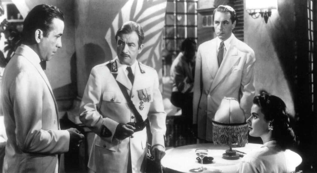 Humphrey Bogart, from left, Claude Raines, Paul Henreid and Ingrid Bergman in “Casablanca.”