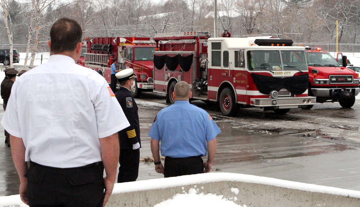On Wednesday, Dec. 29, 2021, a memorial procession for Reed City Fire Captain Shawn Brimmer passed throughout dowtown Reed City and finished up in front of Reed City High School. Brimmer died Dec. 16, 2021 from a medical emergency while on duty for the Mecosta County Sheriff's Department. For over 20 years, Brimmer served in law enforcement, working for several different agencies before beginning with the Mecosta County Sheriff's Office in March 2013. There, see served in the Corrections Division, working in the jail for six years before being assigned to court security in October 2019. Brimmer also joined the Reed City Fire Department in 2009, where he rose to the rank of Captain.
