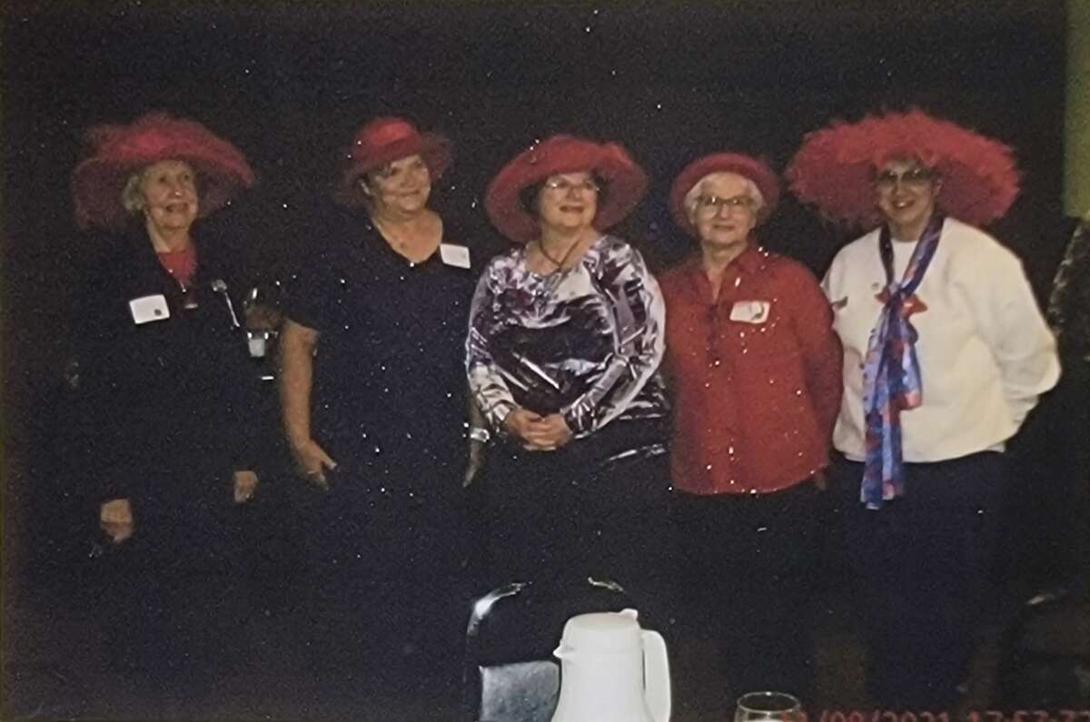 The Queen Mothers of the Huron County chapters of the Red Hat Societies are Lorraine Perry, Barb Kozlowski, Mary Beers, Joann Messing and Pat Ignash.