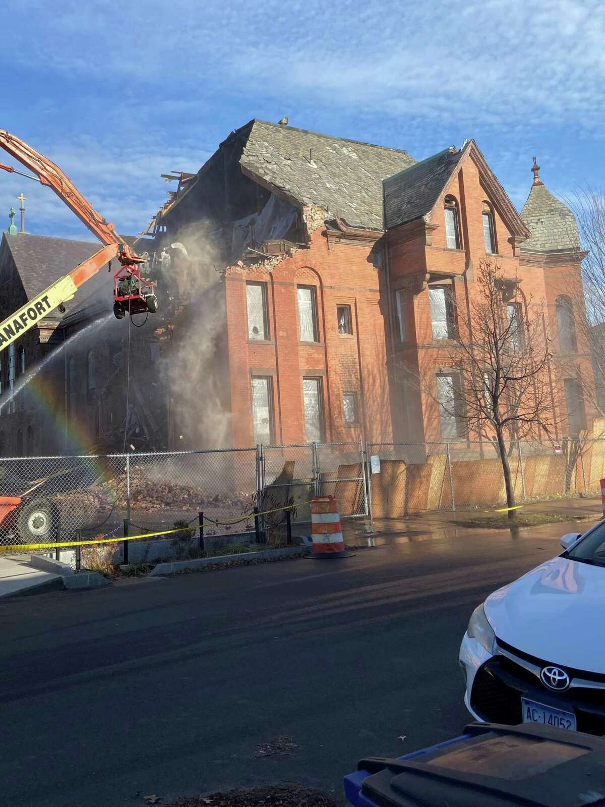 The former rectory of Sacred Heart Church at 74 Liberty St., as it looked last month during demolition.