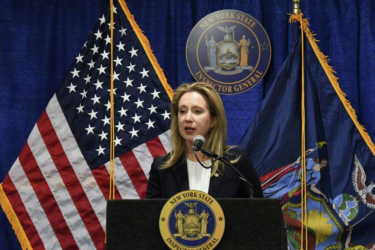 New York Inspector General Lucy Lang in January announces the findings of an investigation into the state Department of Corrections and Community Supervision’s drug testing program. Lang has pledged to reshape an office that had long faced criticism for lacking independence and transparency.