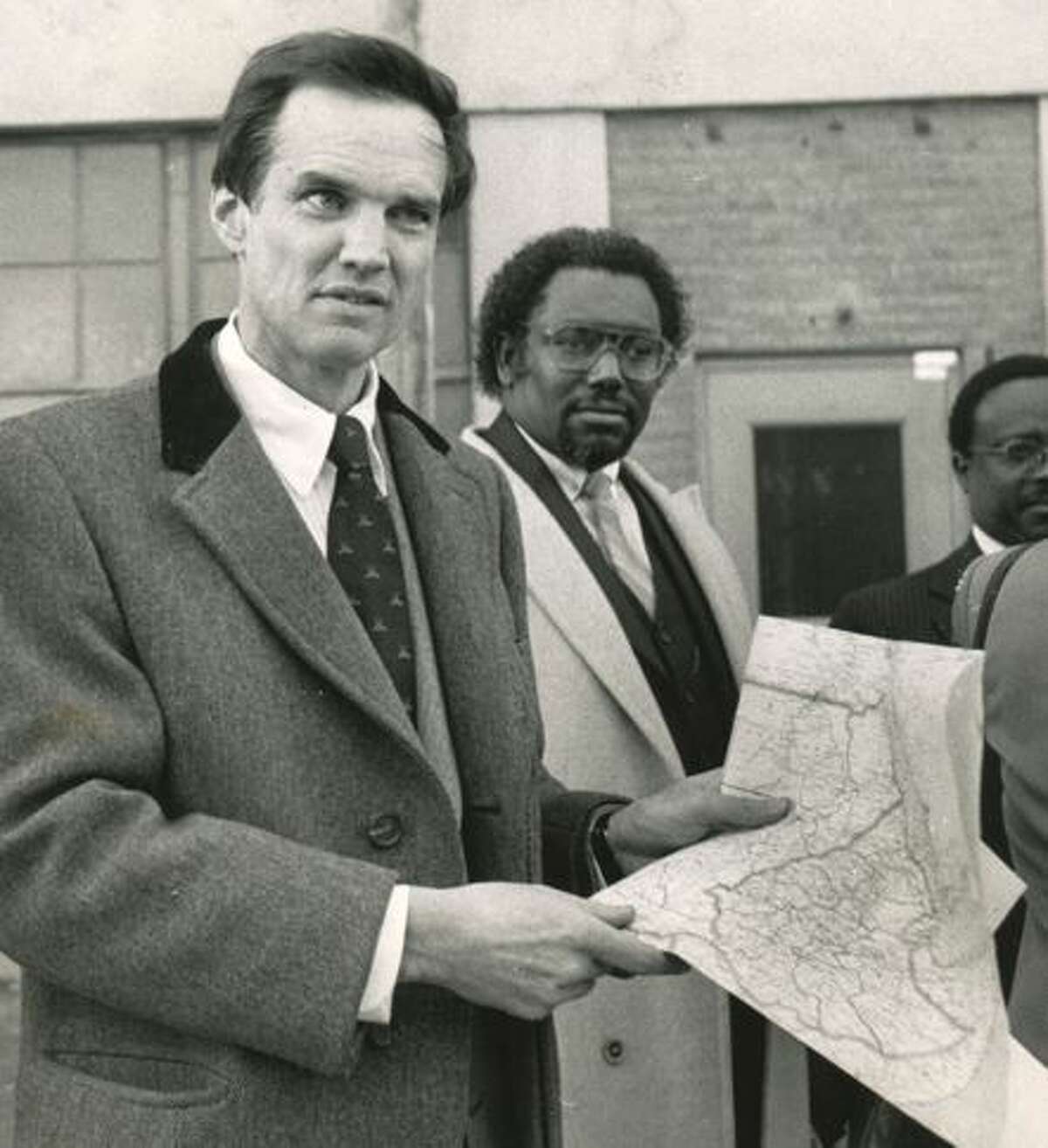 Richard Gerrity in 1985, meeting with members of Albany's Sweet Pilgrim Missionary Baptist Church. Gerrity, who was once owner of the famed Central Warehouse, recently died in Minneapolis.