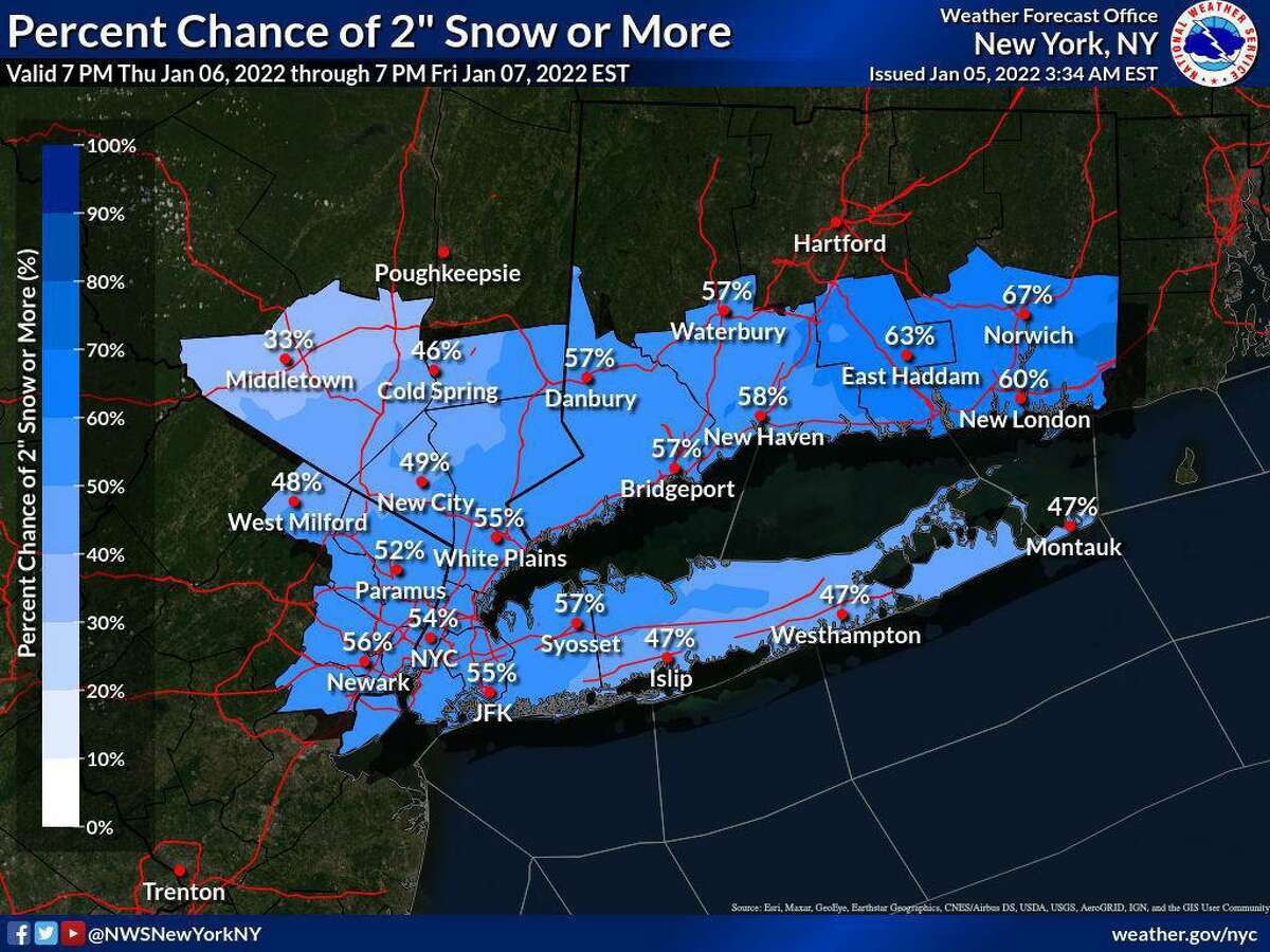 Snow is expected to fall Thursday night into Friday, Jan. 7, 2022, and possibly again Sunday.