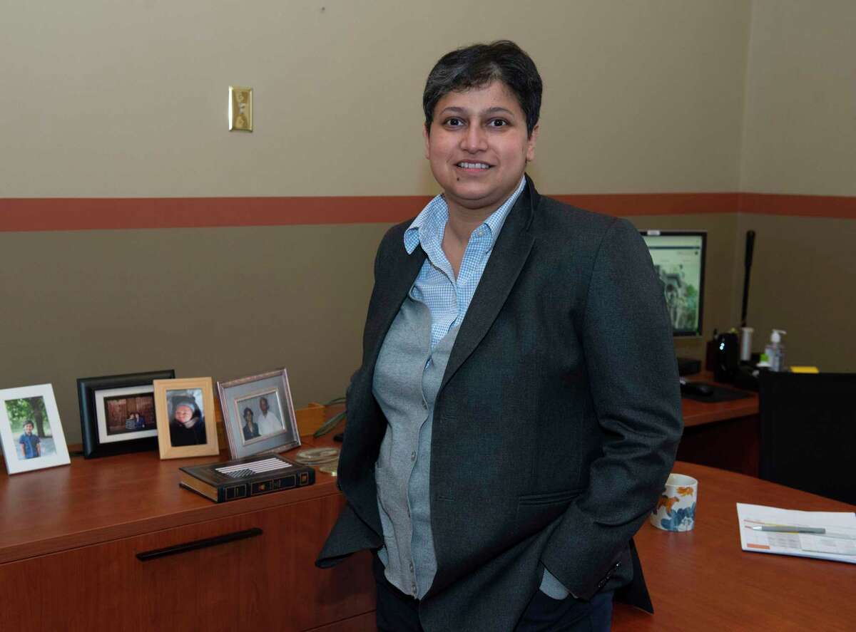 Minita Sanghvi, the city's new commissioner of finance, is seen in her office at Saratoga Springs City Hall on Wednesday, Jan. 5, 2022 in Saratoga Springs, N.Y.
