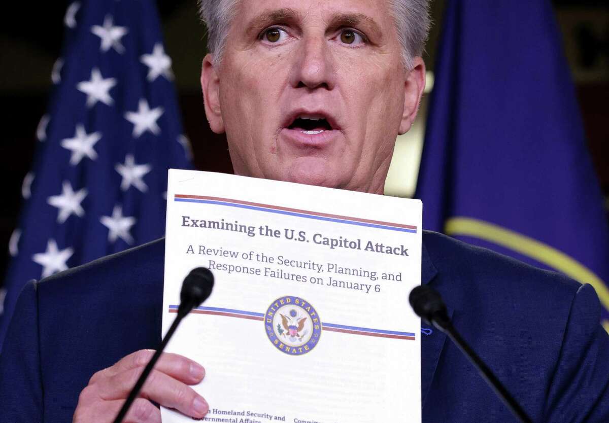 House Minority Leader Kevin McCarthy initially faulted President Trump for his role in the Jan. 6, 2021, Capitol insurrection, but soon fell into line behind Trump.