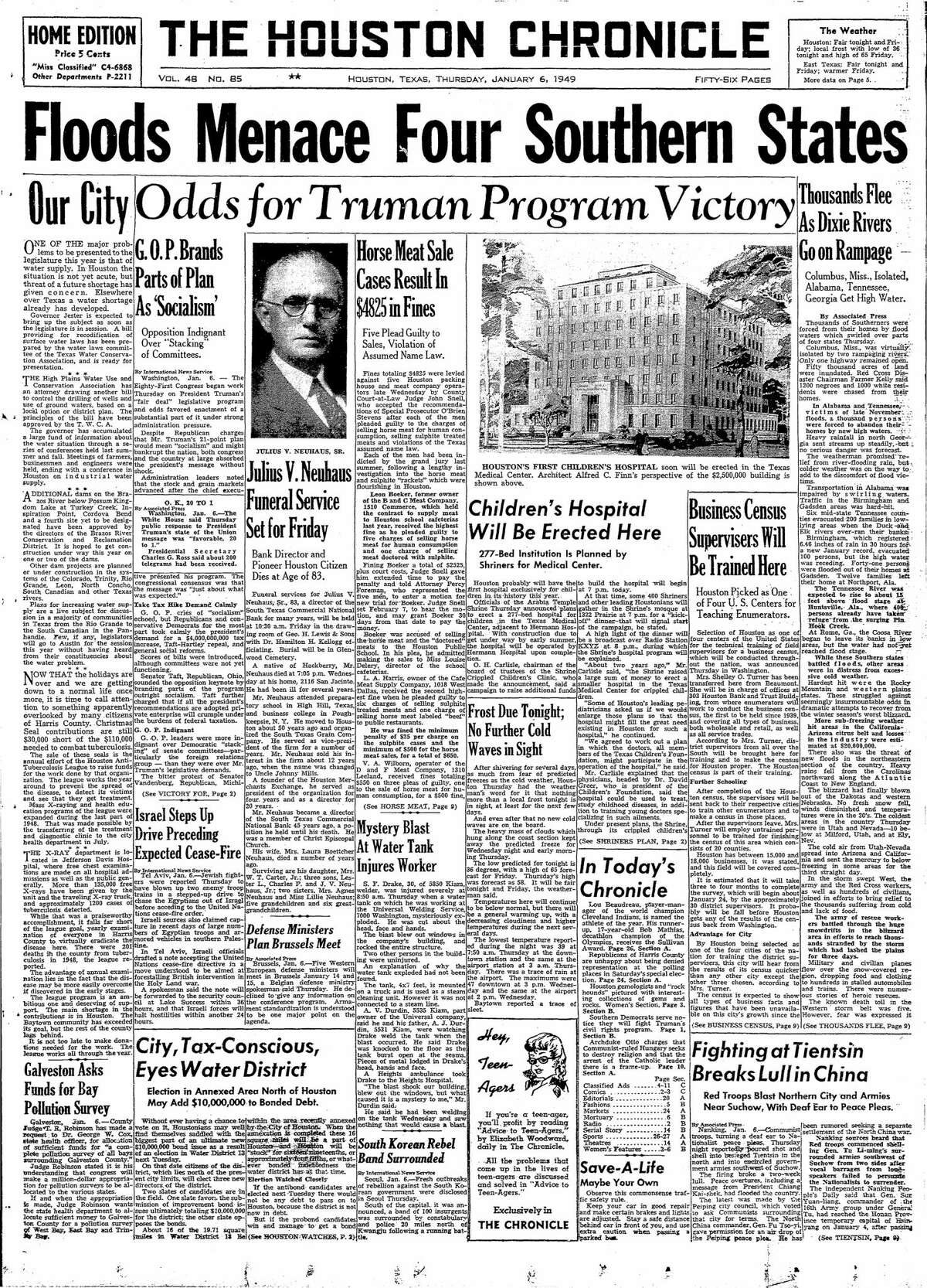 Houston Chronicle front page for Jan. 6, 1949.