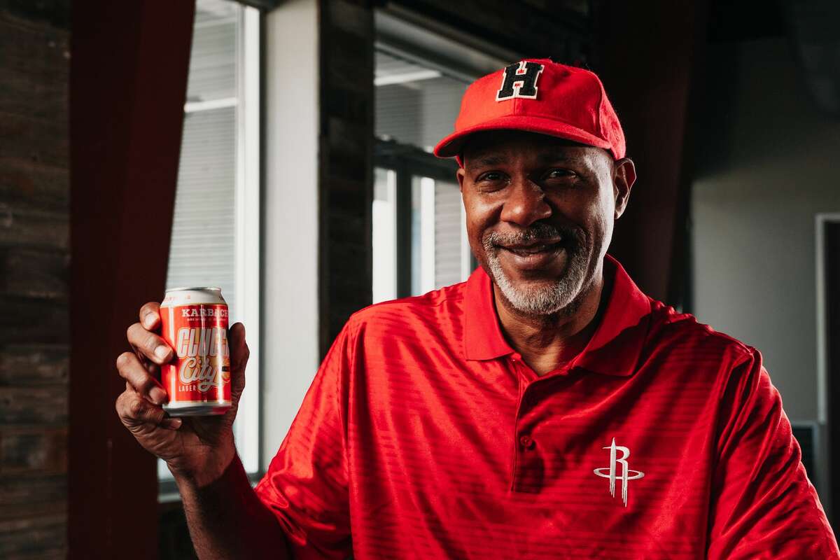 Former Houston Rockets star Mario Elie with Karbach Brewing Co.'s new Clutch City Lager.