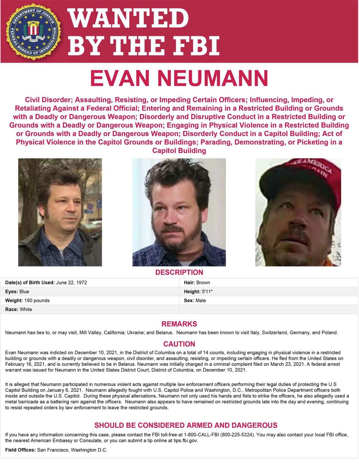 "Wanted by the FBI" poster of Evan Neumann