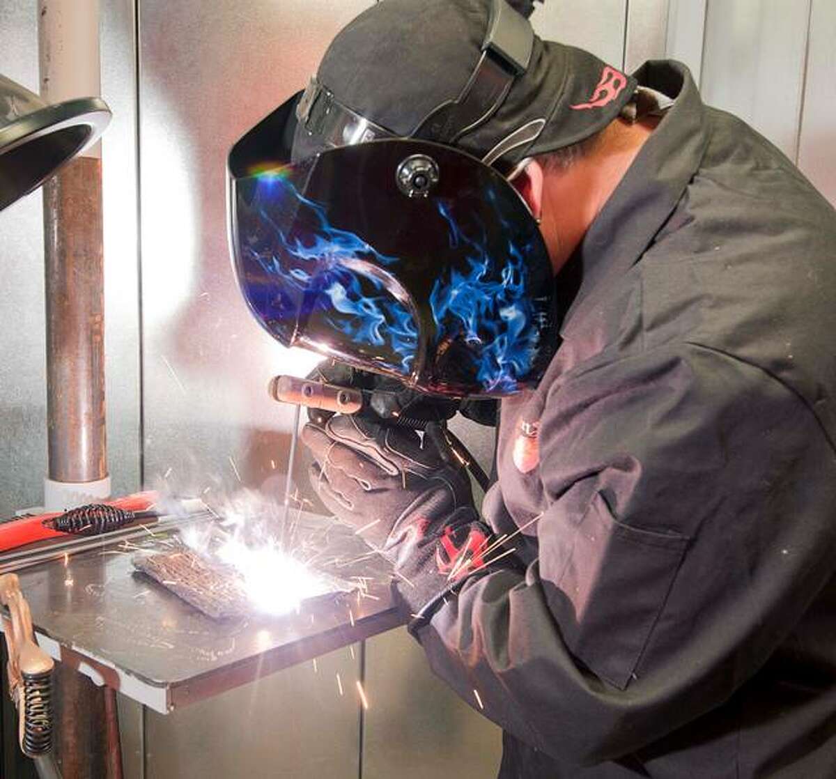 A North Greene High School student is shown in this 2020 photo in a Lewis and Clark Community College welding program. This semester the college has further expanded its welding education opportunities, with multiple classes, flexible hours and more instructor time availability.
