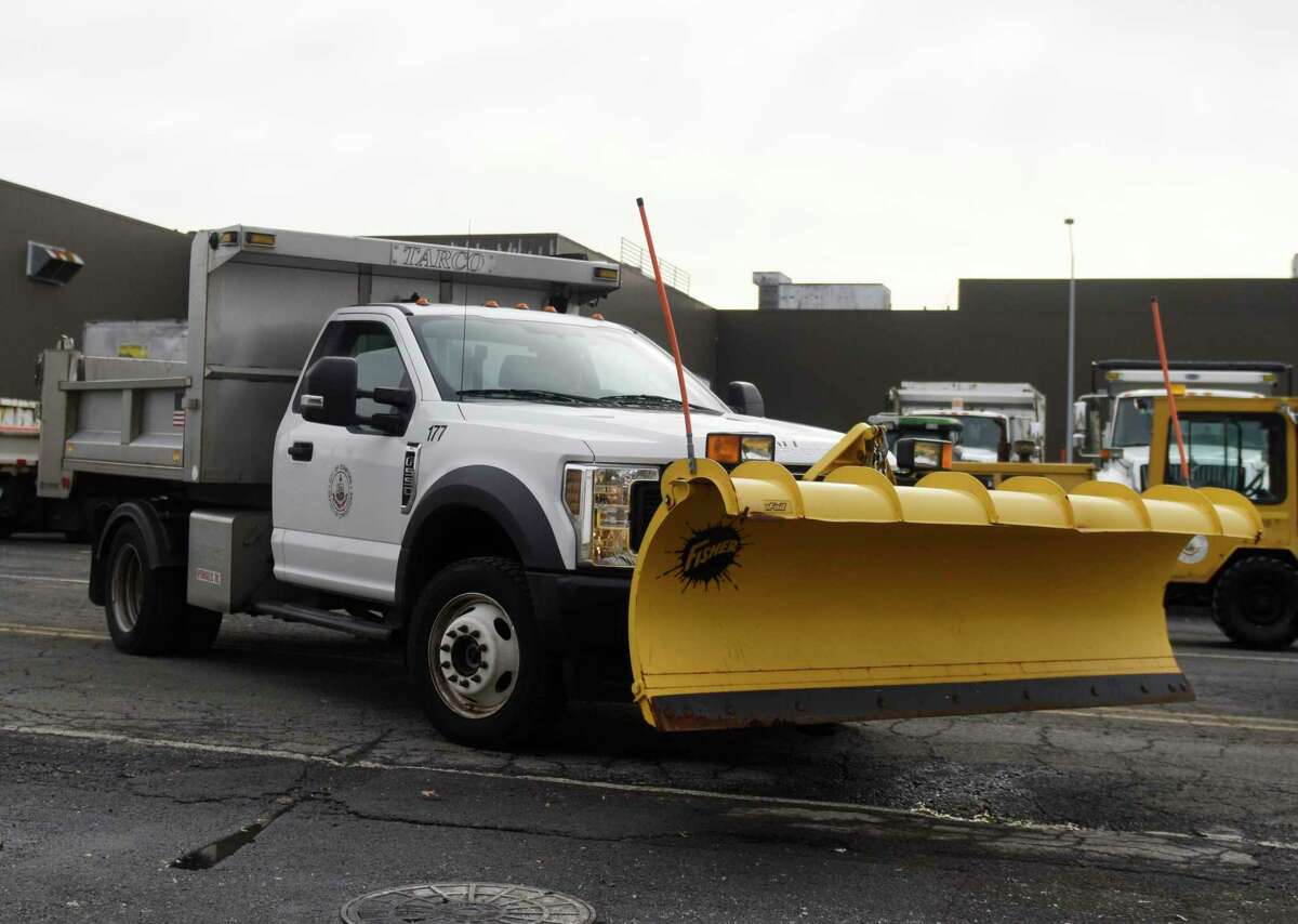 The City Highways Division in Stamford on Jan. 6, 2022. Crews prepare plows and loading trucks with salt in advance of snowfall.