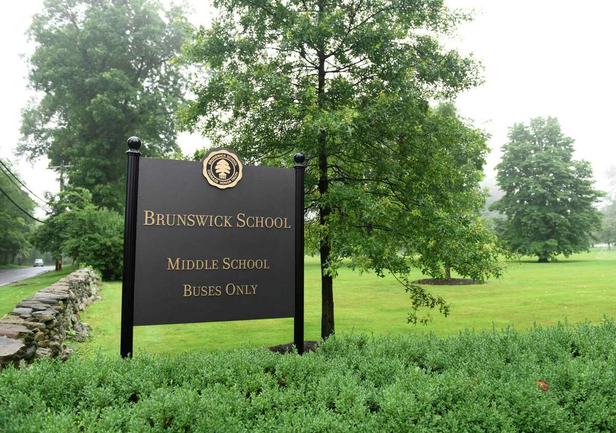 A sign at the Brunswick School Lower and Middle School campus in Greenwich in 2019. Greenwich police on Thursday, Jan. 6, 2021 said a high school hockey player died after sustaining an injury on the rink during a game at Brunswick.