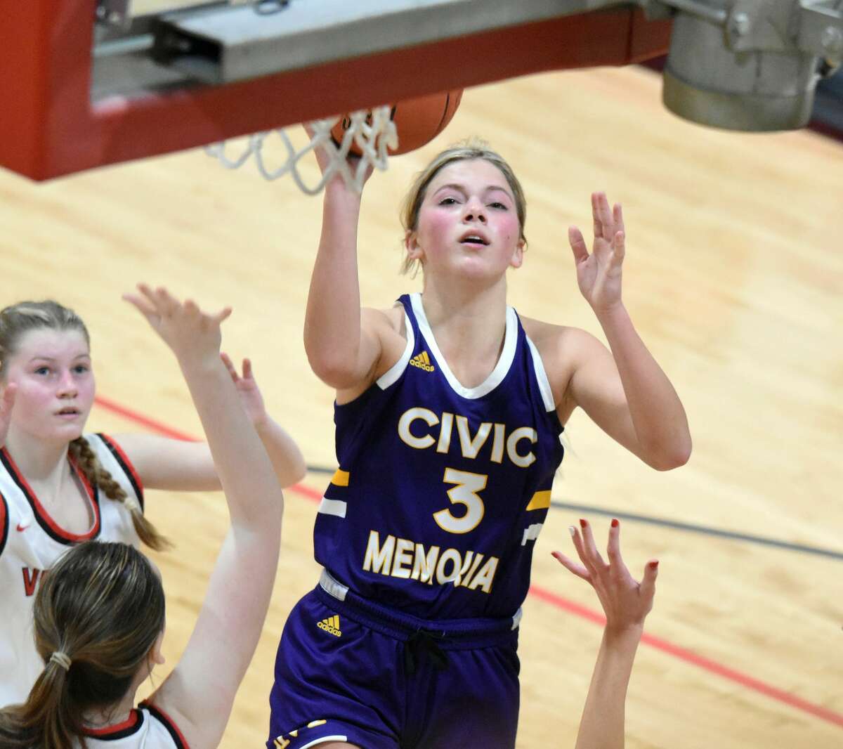 CM's Kelbie Zupan puts up a shot during a game at the Visitation Tourney in St. Louis. On Thursday, Zupan scored 18 points in the Eagles' win at Mascoutah.