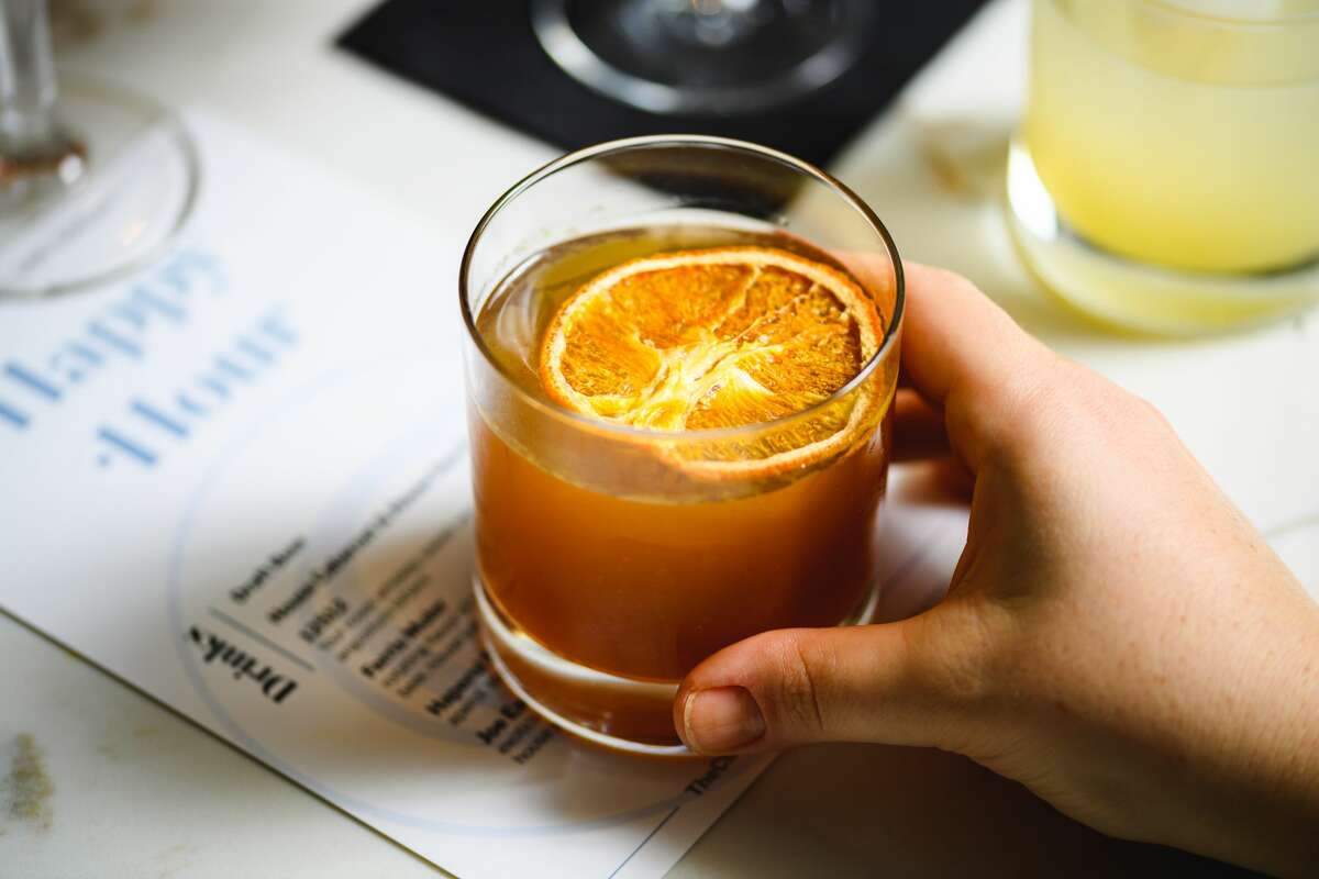 The Mama Said Mock You Out at The Charles in Wethersfield featuresLyre's orange non-alcoholic spirits, Fre brut non-alcoholic sparkling wine, orange peel, grapefruit juice and house-juiced lemon 