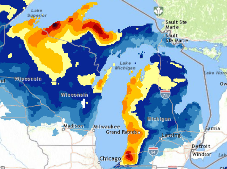 Berapa banyak salju yang didapat Michigan?