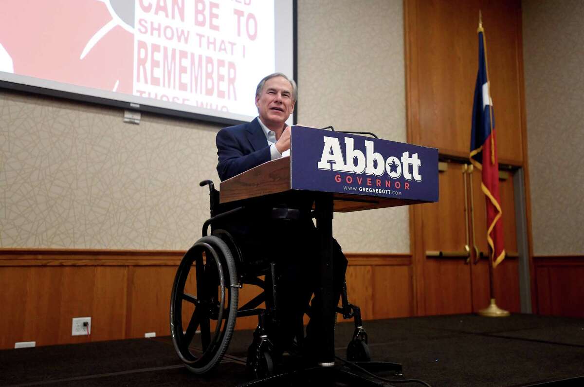 Governor Greg Abbott addresses the crowd that packed the ballroom at the MCM Elegante Hotel Monday for the Golden Triangle Republican Women's luncheon. Photo made Monday, December 6, 2021 Kim Brent/The Enterprise