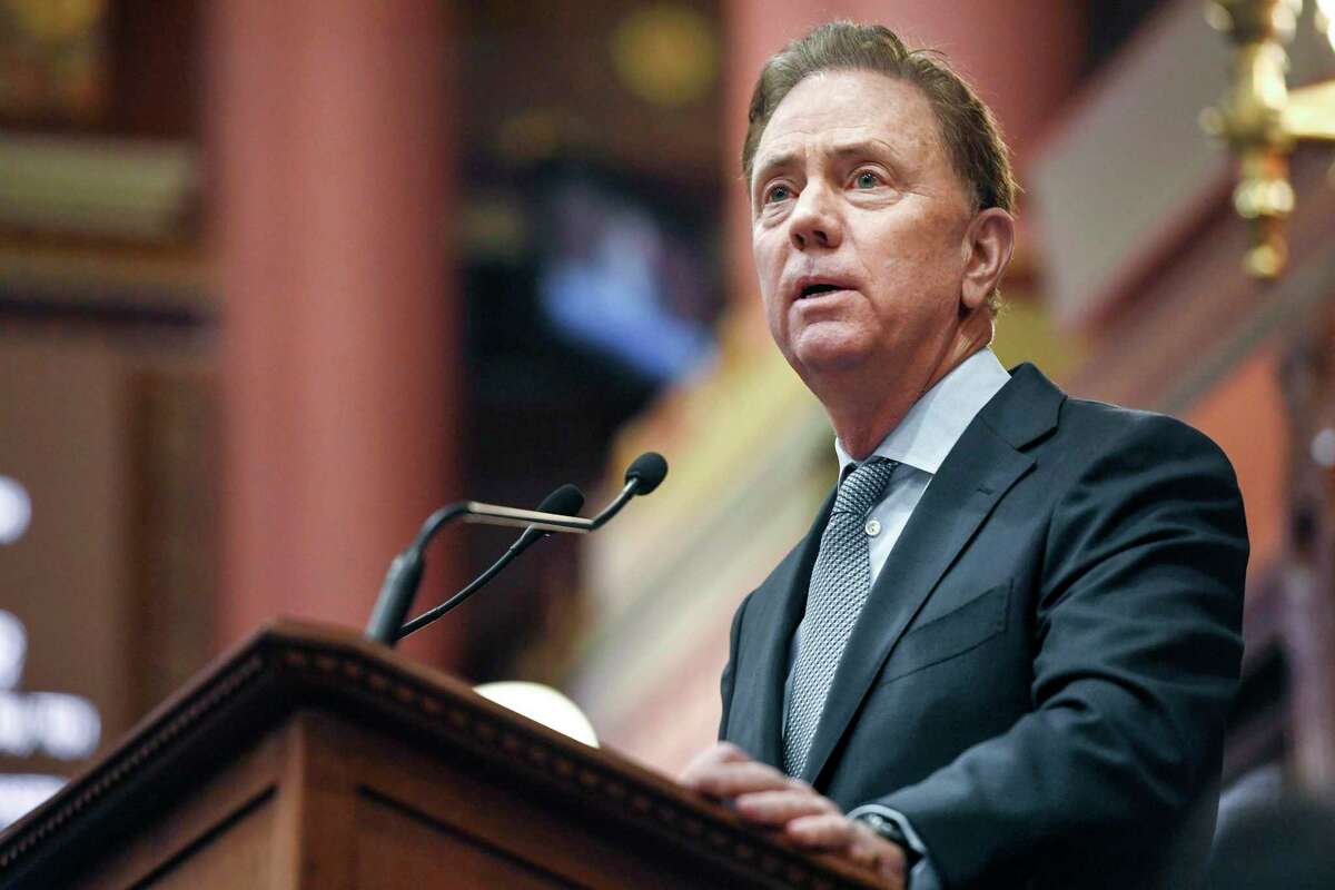 FILE - Connecticut Gov. Ned Lamont delivers the State of the State during opening session at the State Capitol, Feb. 5, 2020, in Hartford, Conn. (AP Photo/Jessica Hill, File)