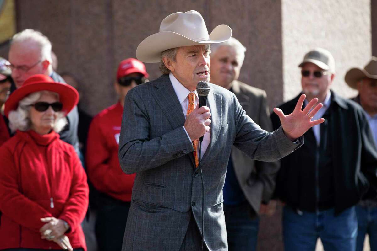 Former Senator Donald Huffines, a former Republican member of the Texas Senate, speaks to the crowd during a legislative priorities rally held by the Republican Party of Texas at the Texas State Capitol on Saturday, January 9, 2021 in Austin, Tx., U.S.