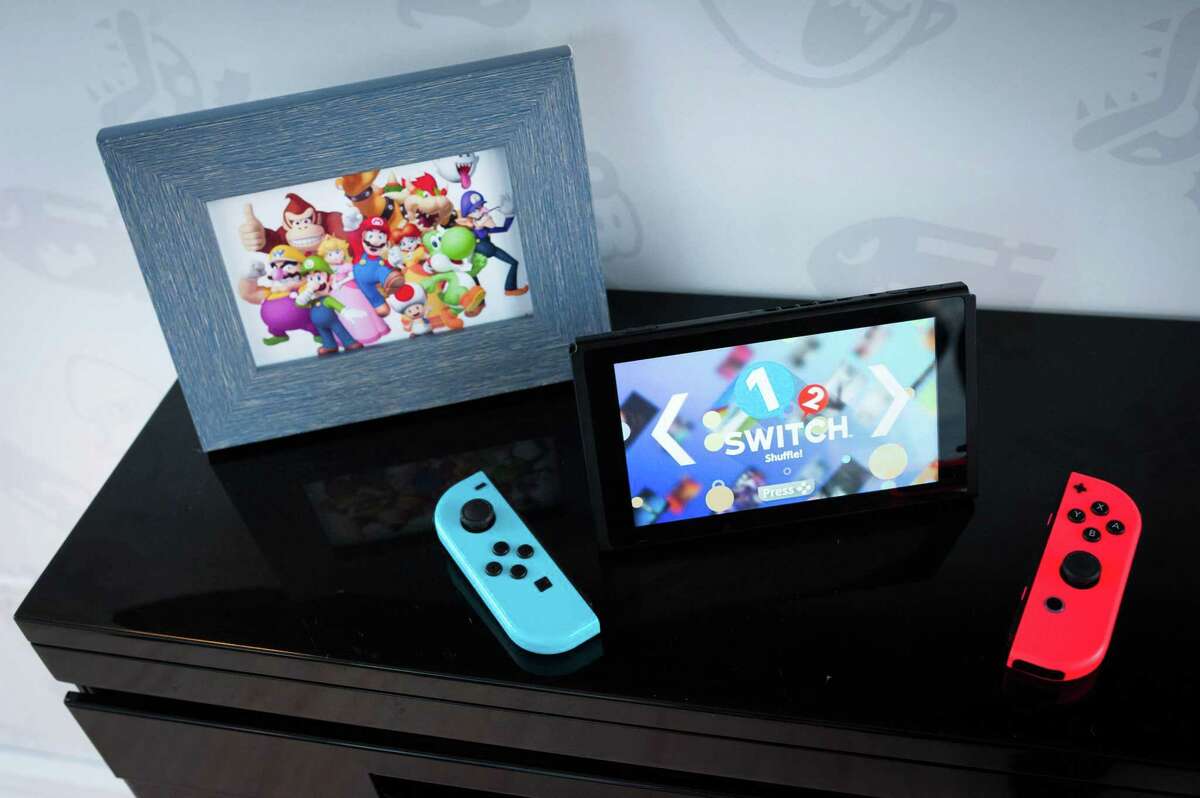 The Nintendo Switch game console on display during the company's launch event in New York on March 3.