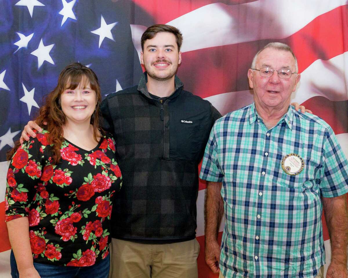 Honored Hero - The Conroe Noon Lions Club was proud to have Nolan Christensen at their club meeting on Wednesday. Nolan was home on leave and is this year’s "Hometown Military Hero." He is serving as a Mineman with the US Navy. He is the son of Kim Christensen (l) and the grandson of club member and Past President Paul Kleinpeter (r).