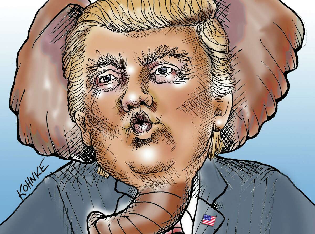 This artwork by Jennifer Kohnke refers to Donald Trump as the face of the Republican Party.