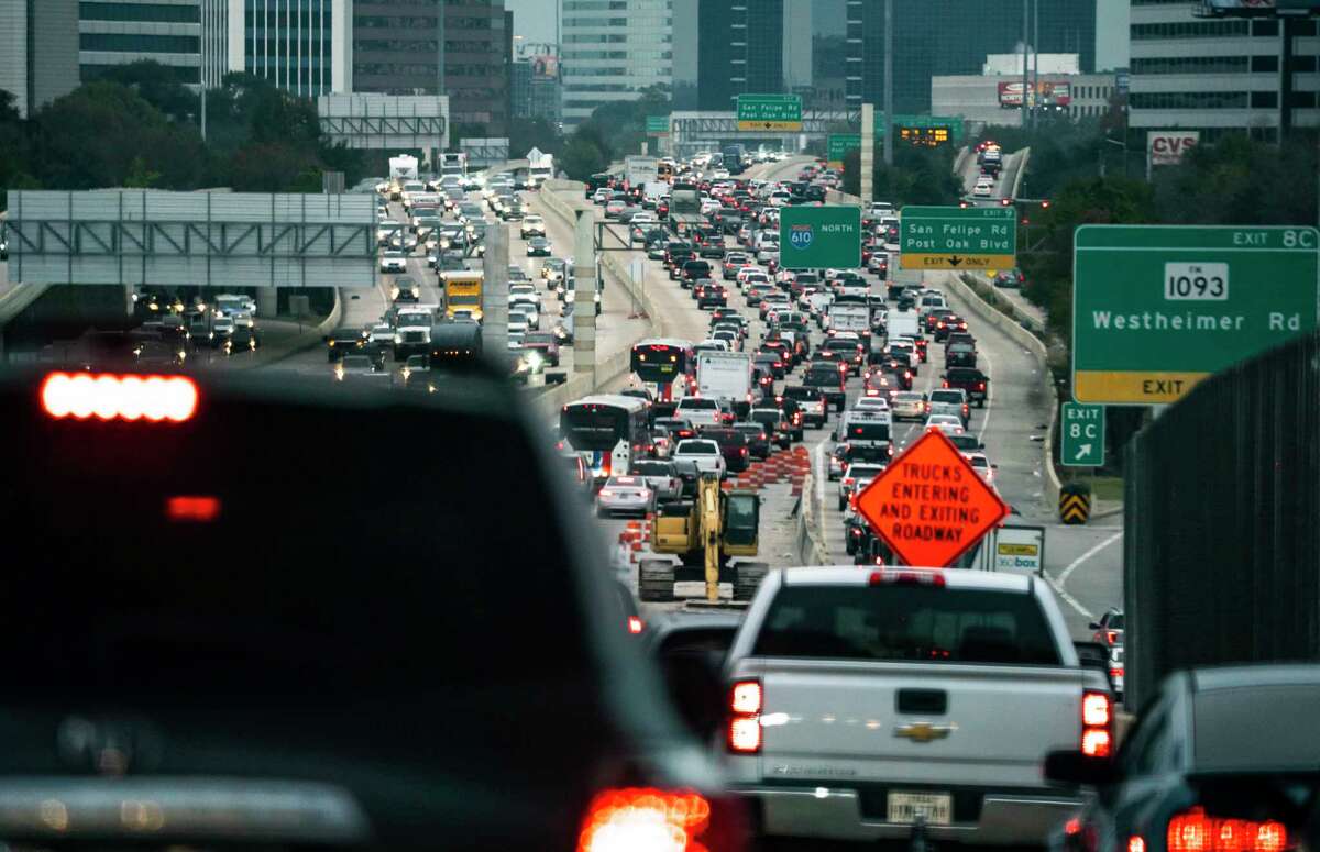 Traffic moves along Loop 610 near Westheimer during rush hour on Jan. 7, 2022, in Houston. Based on 2021 traffic, the segment of Loop 610 from Interstate 10 to Interstate 69 through Uptown remained the most congested road in the state.