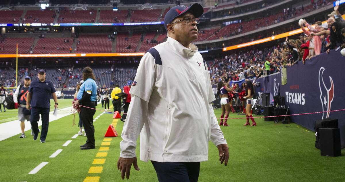 Houston Texans head coach David Culley walks off the field after the Texans 28-25 loss to the Tennessee Titans in an NFL football game Sunday, Jan. 9, 2022 in Houston.