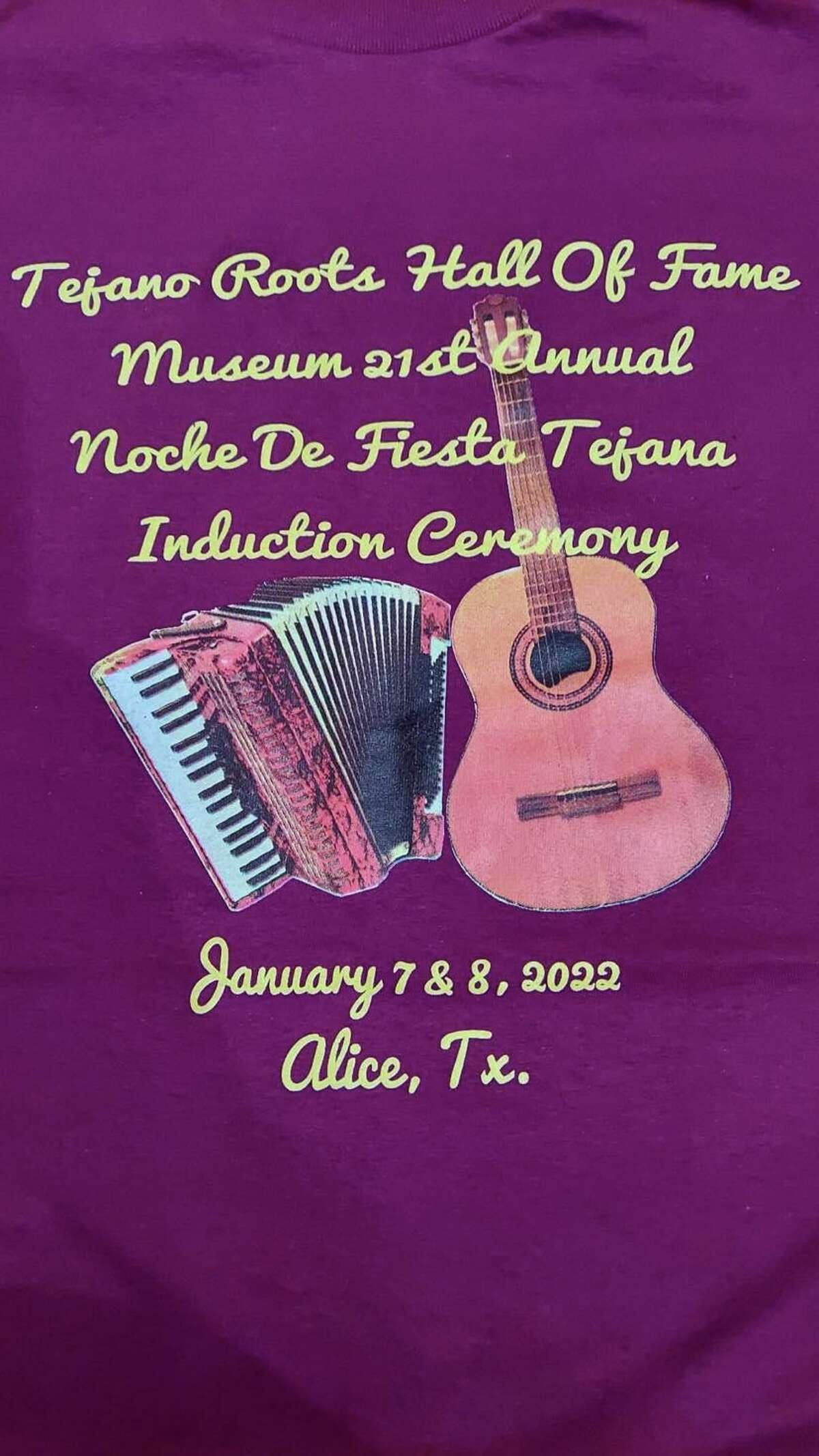 Invitación a la ceremonia de inducción de Tejano R.O.O.T.S. Hall of Fame and Music en su edición 21, que se celebró en Alice, Texas, los días 7 y 8 de enero de 2022.