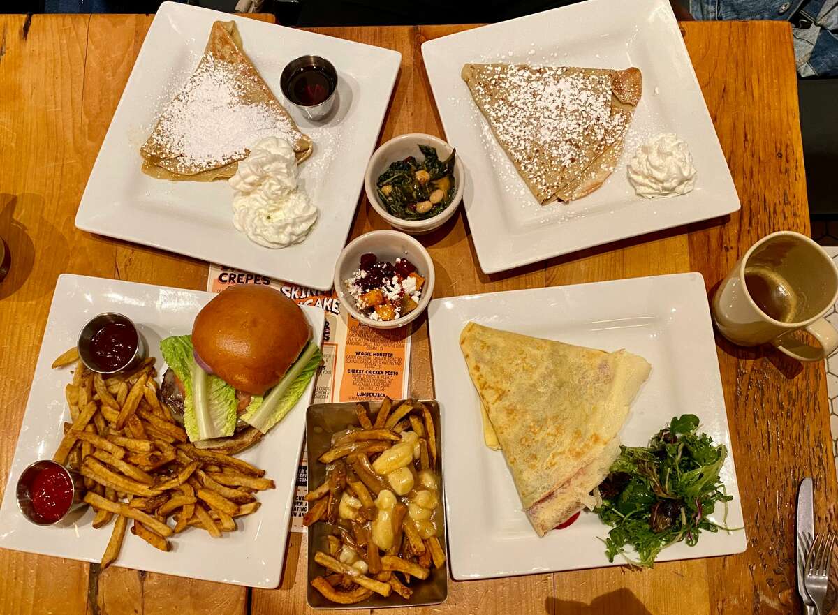 Though crepes savory and sweet are the signature dish at The Skinny Pancake in downtown Albany, its burgers feature beef from a Schoharie farm and Vermont cheddar. 