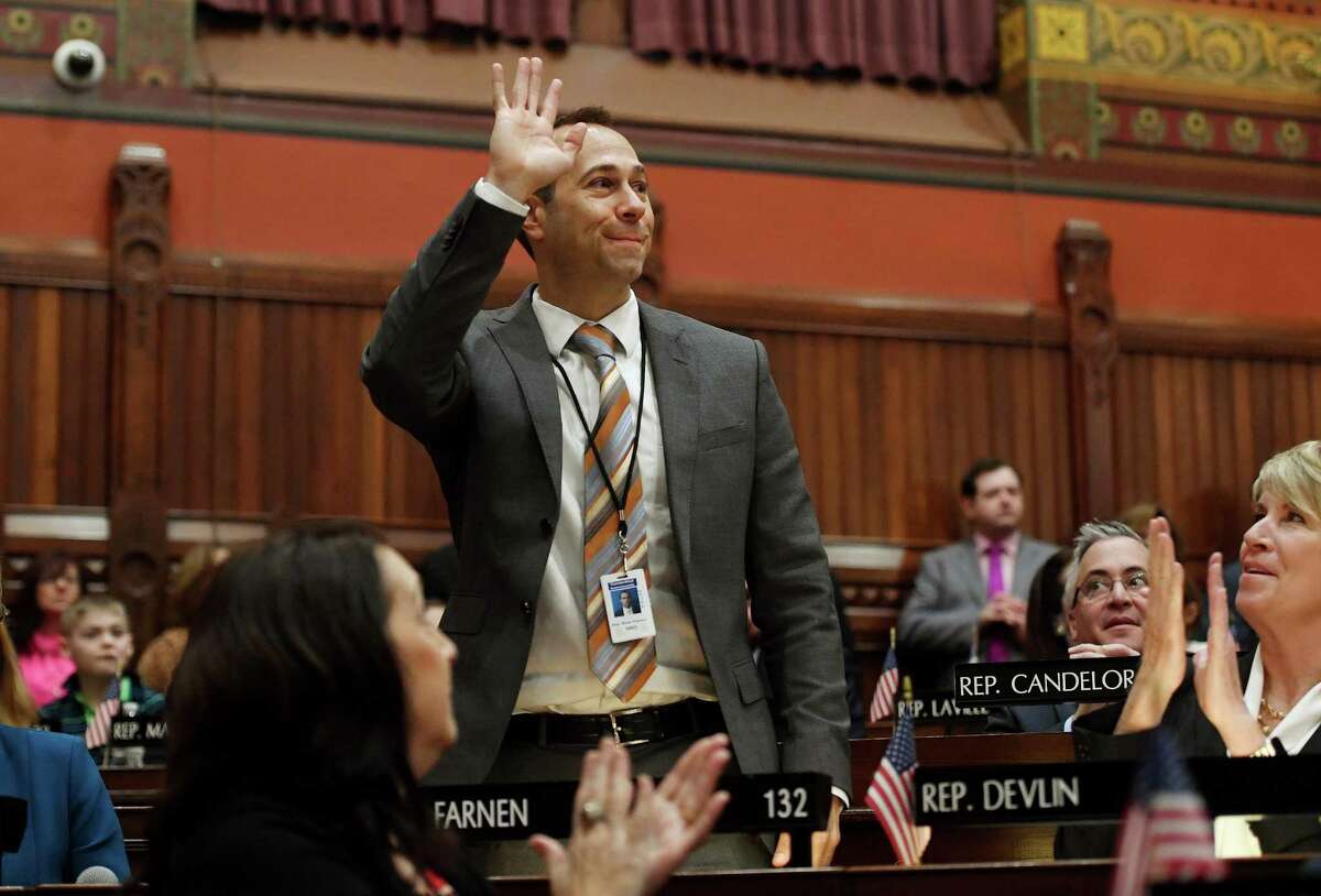 Then-Rep. Brian Farnen, R-Fairfield, is introduced during opening session of the state legislature in Hartford, Conn. on Wednesday, February 05, 2020.
