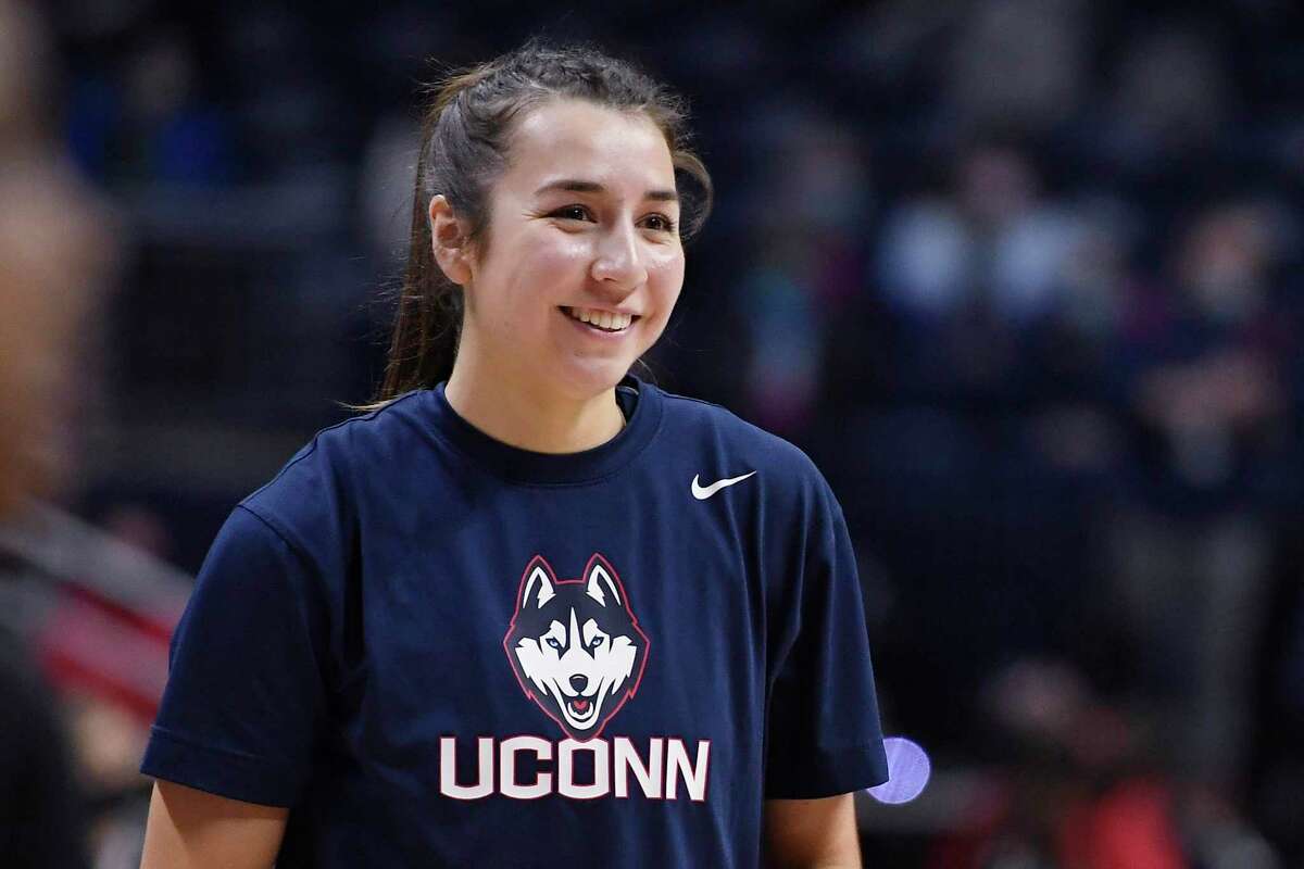 UConn’s Caroline Ducharme smiles before Sunday’s game against Creighton.