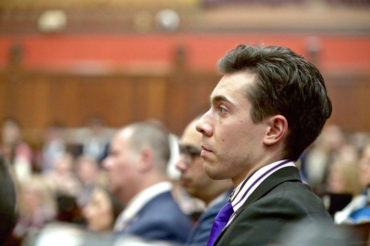 State Rep, David Arconti Jr., D-Danbury, listens to Governor Ned Lamont's State of the State address on Wednesday, January 9, 2019, in Hartford, Conn. He will not seek reelection.