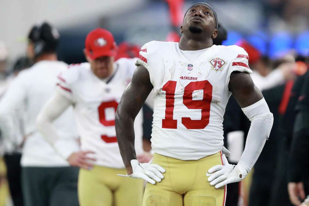 Deebo Samuel of the San Francisco 49ers reacts after a play against News  Photo - Getty Images