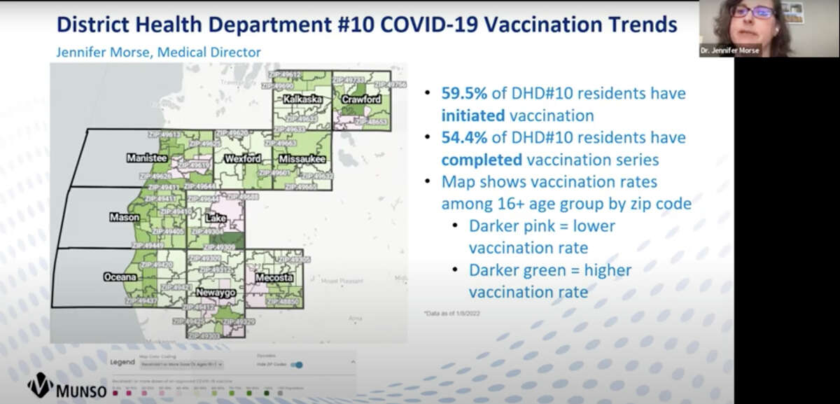 On a map showed during the COVID-19 press conference Tuesday, counties like Lake, Mecosta and Newaygo had large areas of people who are not vaccinated for COVID-19. Manistee had a swath on the map that showed lower rates of vaccination throughout areas like Brown and Dickson townships.
