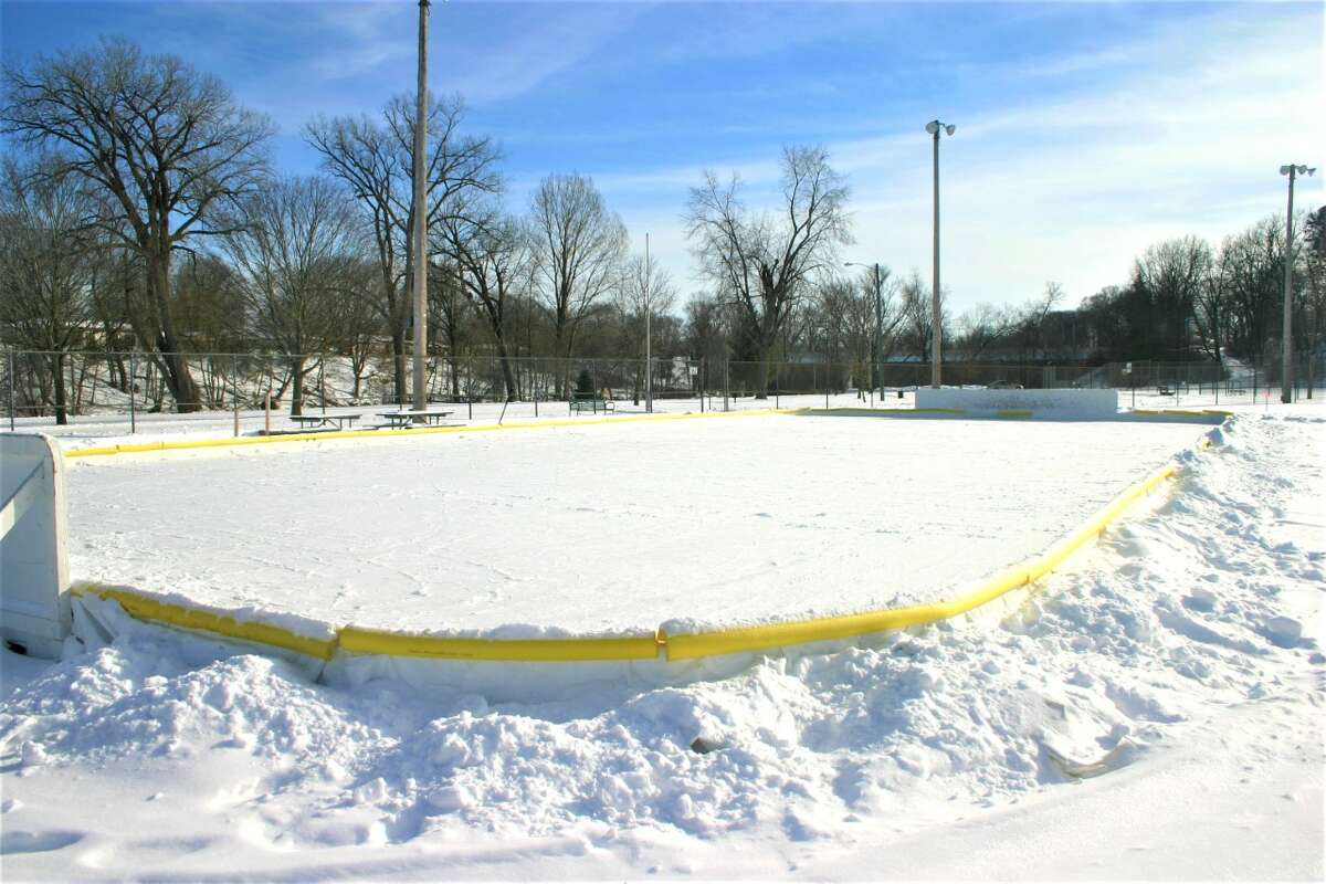 The ice rink at Hemlock Park is cleared and ready for skating. It is open skating, with lights on from dusk till 10 p.m.