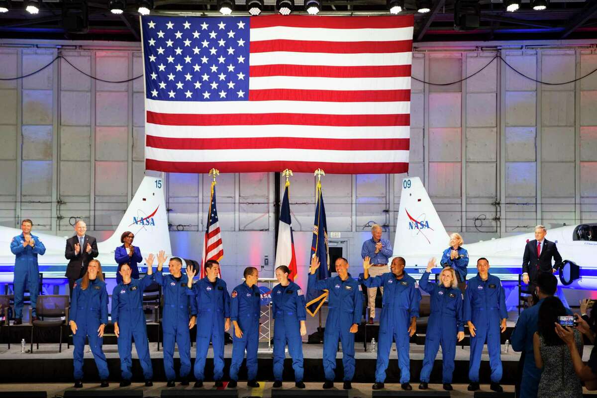 NASA announces the 2021 Astronaut Candidate Class, Monday, Dec. 6, 2021, in Houston. NASA selected 10 new astronauts Monday as it looks ahead to the moon and Mars. (Marie D. De Jesús/Houston Chronicle via AP)