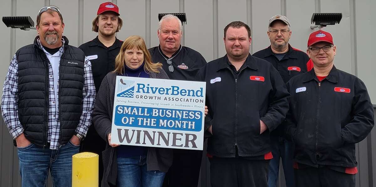 Tucker’s Automotive and Tire, Inc. at 124 Northport Drive in Alton has been chosen as the January 2022 RiverBend Growth Association Small Business of the Month award recipient. Pictured from left are Chuck Tucker, Spencer Gruse, Beth Tucker, Chris Hedgpeth, Nathen Mary, J.D. Wilson and Rob Price.