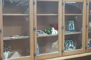 The Hadley Town Hall's veteran's display case was smashed on Monday night.