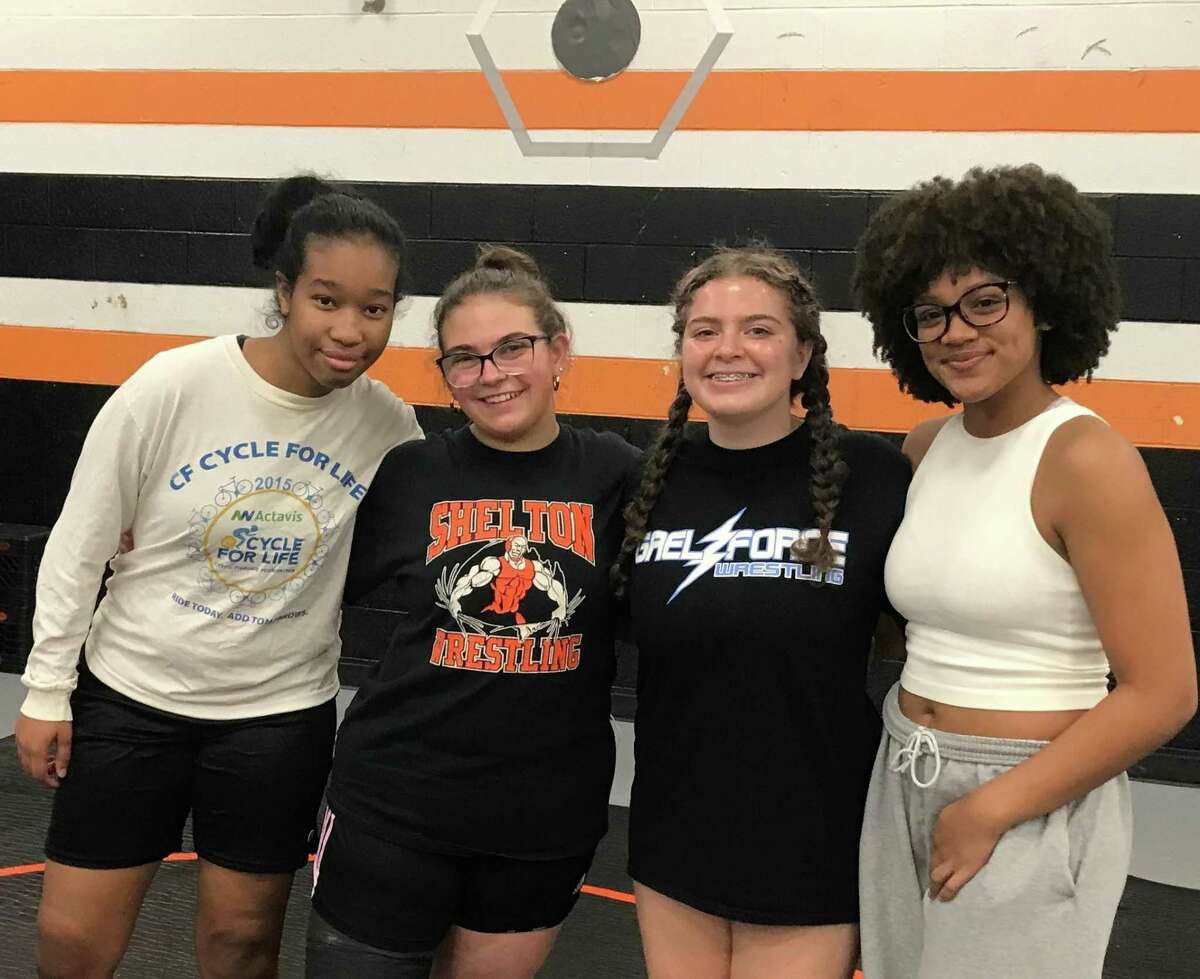 Kiyree Michel, Grace Marino, Rachel Camiglio and Lillya Akande are first-time wrestlers at Shelton.