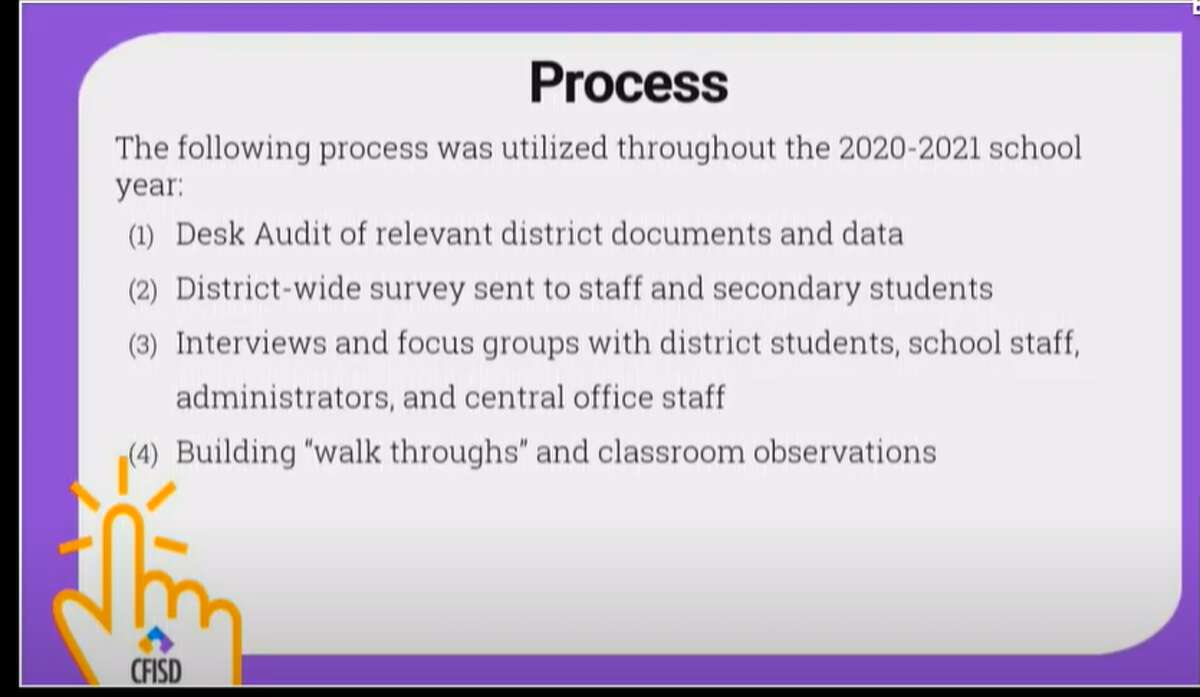 A screengrab from a presentation on diversity and equity given to the Cy-Fair ISD Board of Trustees on Jan. 10, 2022.