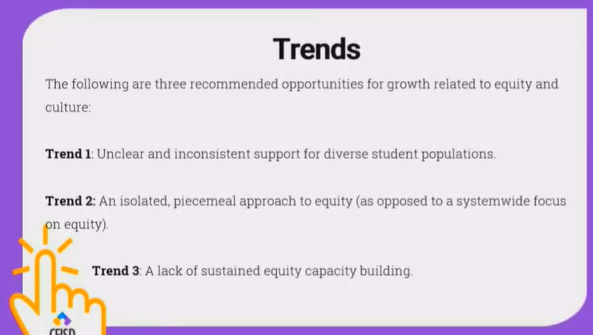 A screengrab from a presentation on diversity and equity given to the Cy-Fair ISD Board of Trustees on Jan. 10, 2022.