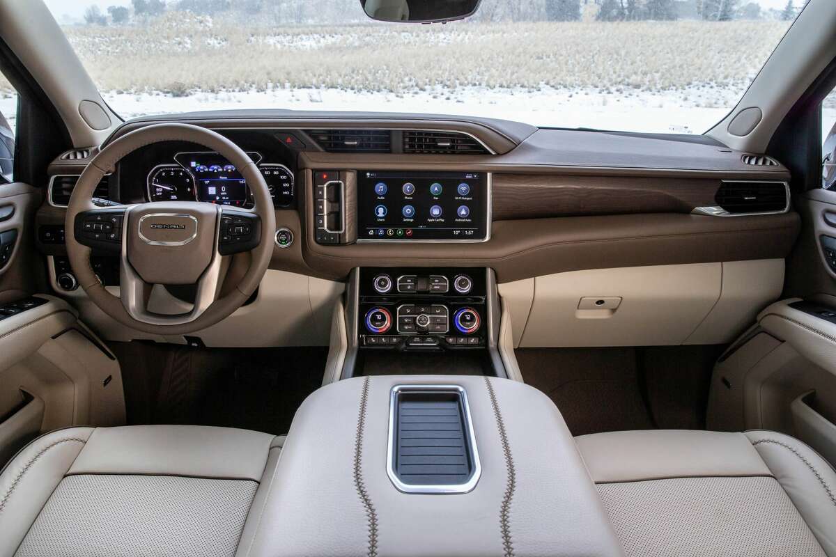 The GMC Yukon Denali can seat up to eight people, or seven with the optional center-row dual captain's chairs.