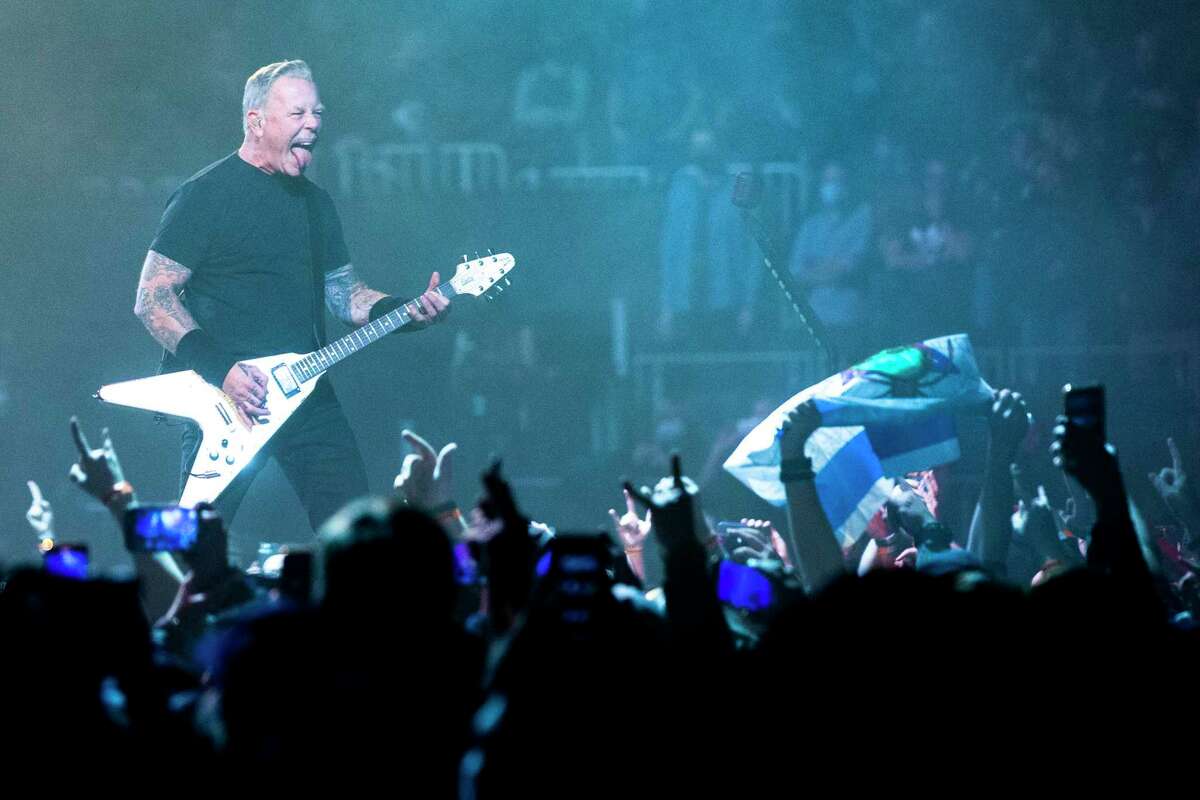 James Hetfield of Metallica performs at Chase Center, Friday, Dec. 17, 2021, in San Francisco. The fan club-only concert marked the band’s 40th anniversary.