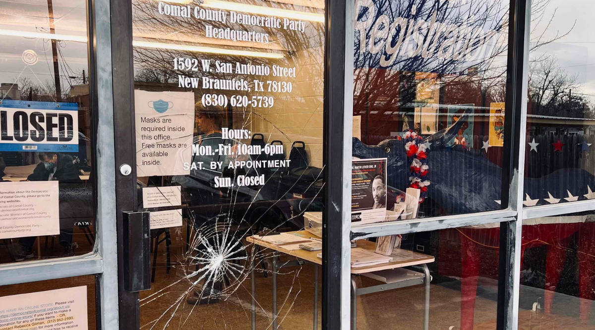 Comal County Democratic Party front door vandalized overnight