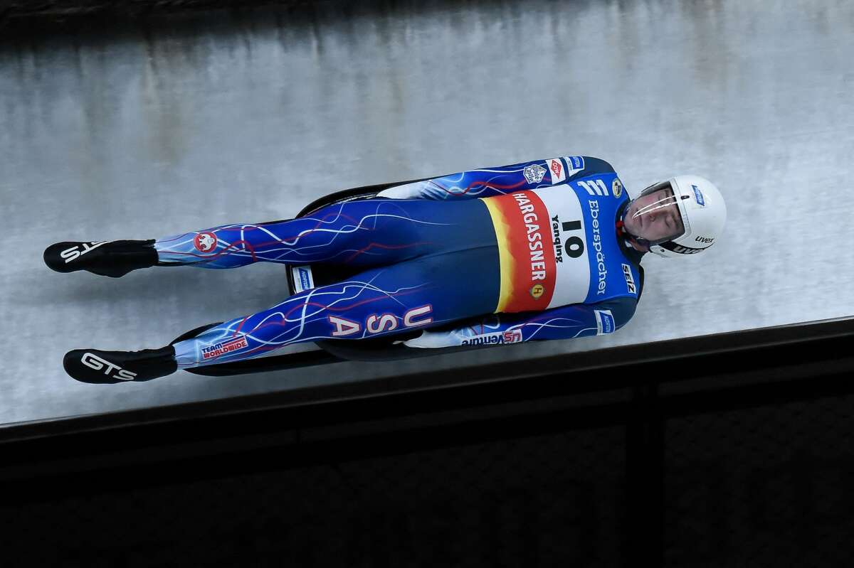 Tucker West of US competes in men's single race during the FIL Luge World Cup, part of a 2022 Beijing Winter Olympic Games test event, at the Yanqing National Sliding Center in Beijing on November 20, 2021. (Photo by WANG Zhao / AFP) (Photo by WANG ZHAO/AFP via Getty Images)