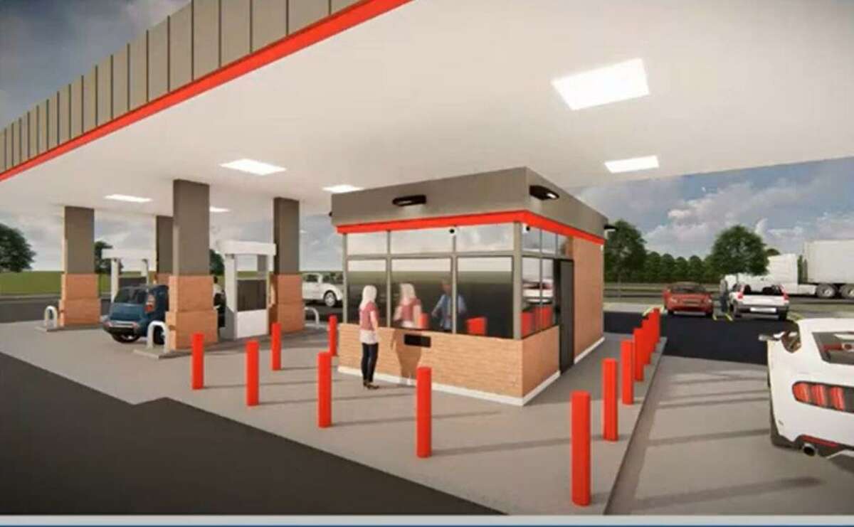 A rendering of the proposed kiosk and fueling station at Big Y.
