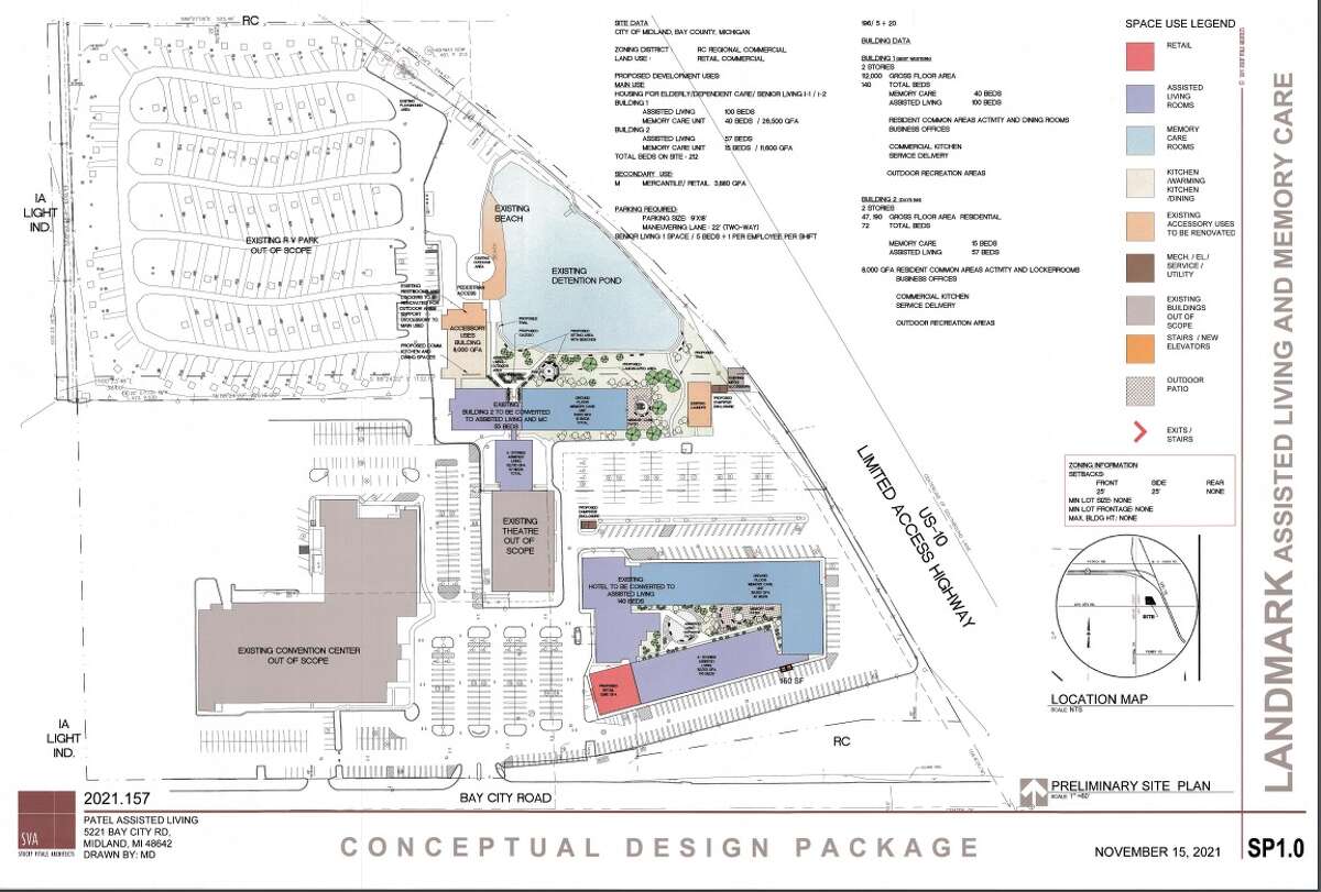 The concept plan for an assisted living and memory care facility by Valley Plaza.